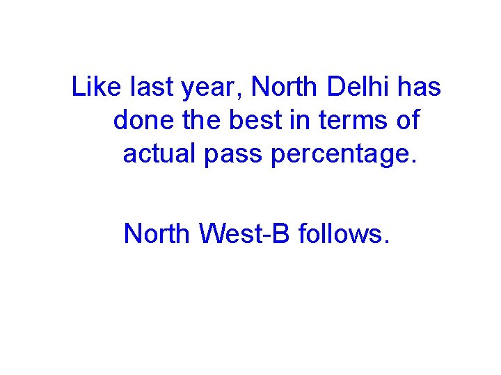 Like last year, North Delhi has done the best in terms of actual pass