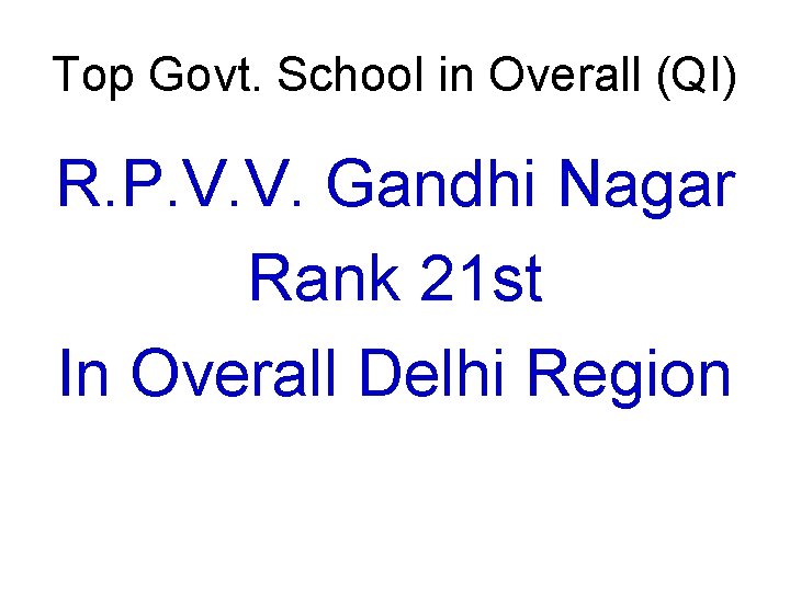 Top Govt. School in Overall (QI) R. P. V. V. Gandhi Nagar Rank 21