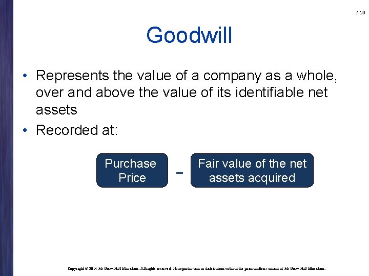 7 -20 Goodwill • Represents the value of a company as a whole, over