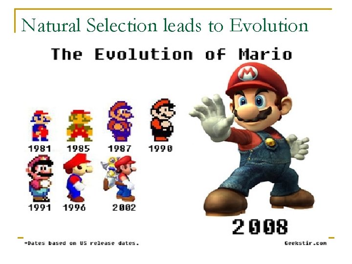 Natural Selection leads to Evolution Natural Selection leads to Evolution