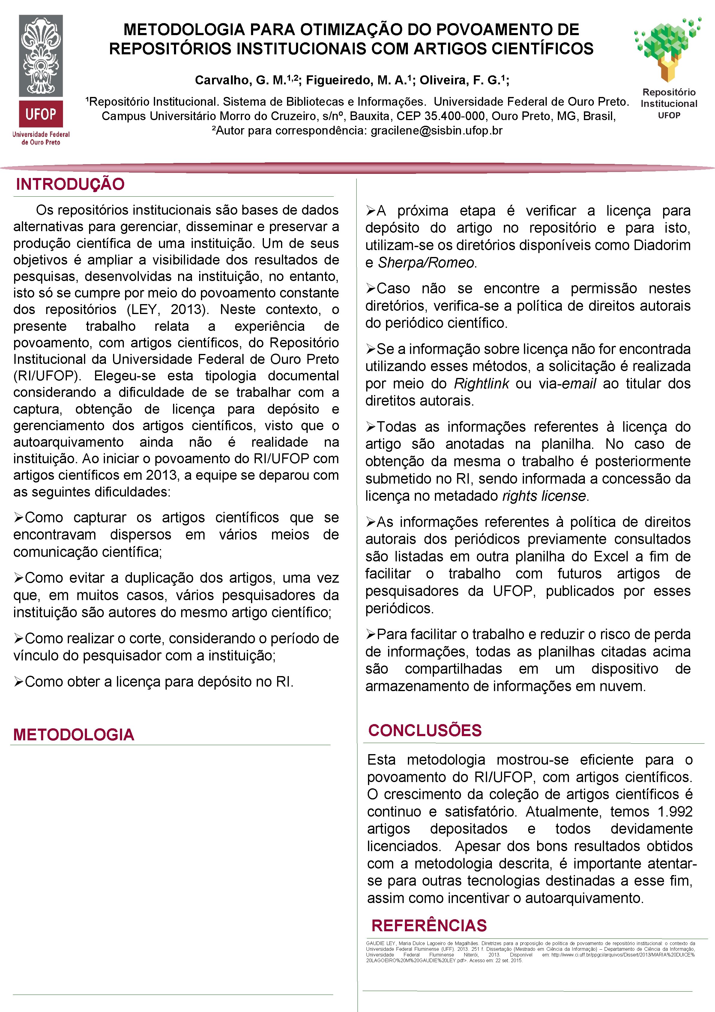 METODOLOGIA PARA OTIMIZAÇÃO DO POVOAMENTO DE REPOSITÓRIOS INSTITUCIONAIS COM ARTIGOS CIENTÍFICOS Carvalho, G. M.