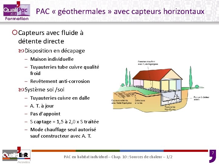 PAC « géothermales » avec capteurs horizontaux ¡Capteurs avec fluide à détente directe Disposition PAC « géothermales » avec capteurs horizontaux ¡Capteurs avec fluide à détente directe Disposition