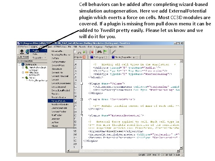 Cell behaviors can be added after completing wizard-based simulation autogeneration. Here we add External.