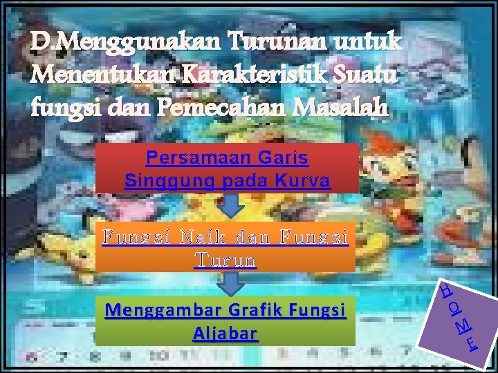 D. Menggunakan Turunan untuk Menentukan Karakteristik Suatu fungsi dan Pemecahan Masalah Persamaan Garis Singgung