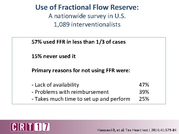 Use of Fractional Flow Reserve: A nationwide survey in U. S. 1, 089 interventionalists