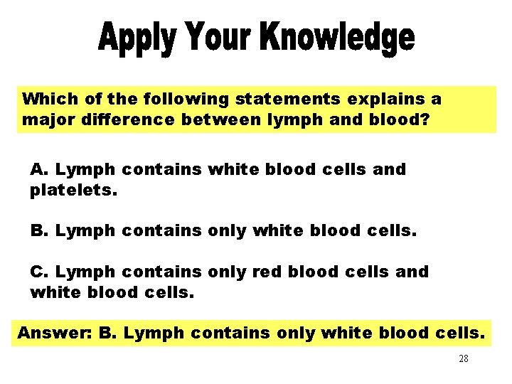 Apply Your knowledge Which of the following statements explains a major difference between lymph