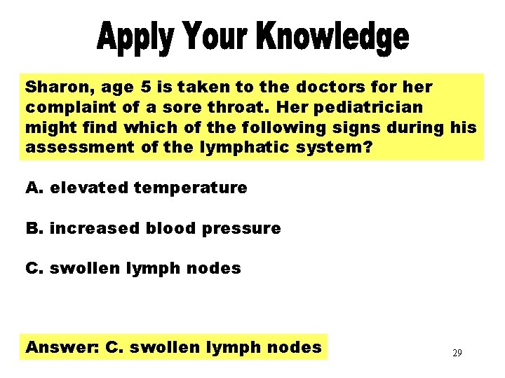 Apply Your Knowledge Part 2 Sharon, age 5 is taken to the doctors for