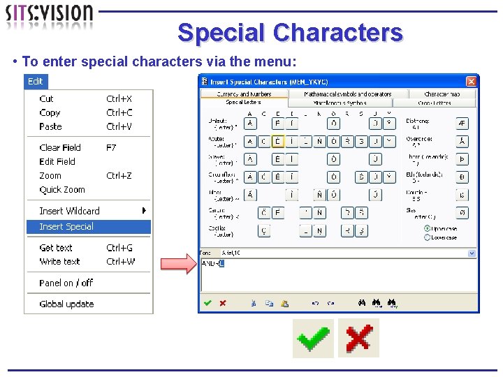 Special Characters • To enter special characters via the menu: 