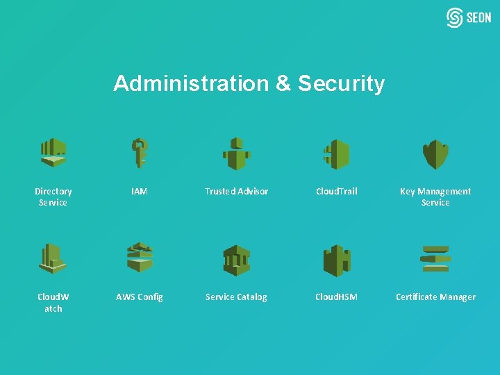 Administration & Security Directory Service IAM Trusted Advisor Cloud. Trail Key Management Service Cloud. Administration & Security Directory Service IAM Trusted Advisor Cloud. Trail Key Management Service Cloud.