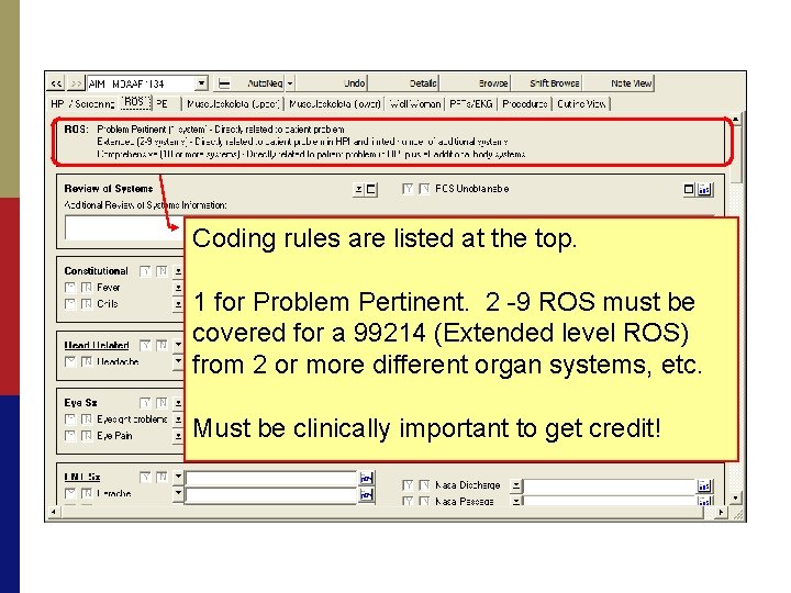 Coding rules are listed at the top. 1 for Problem Pertinent. 2 -9 ROS