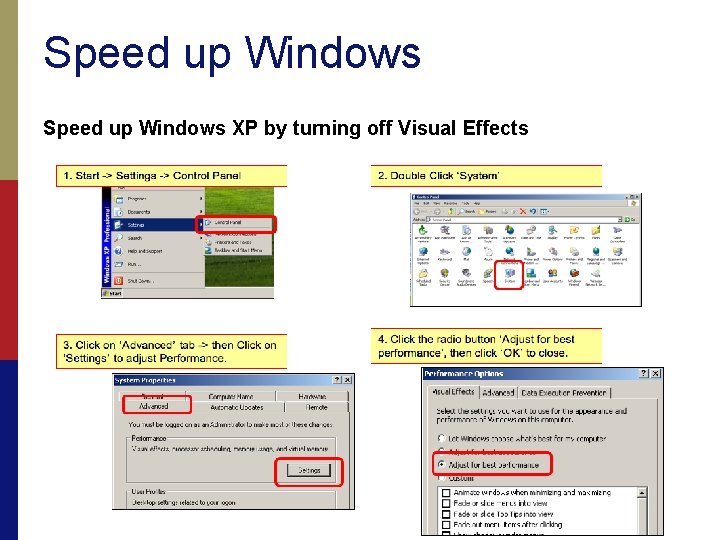 Speed up Windows XP by turning off Visual Effects 