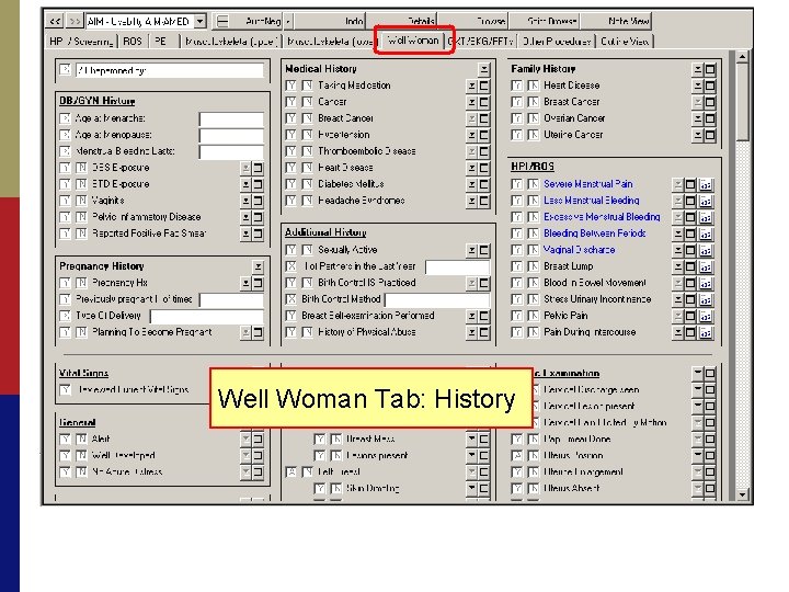 Well Woman Tab: History 