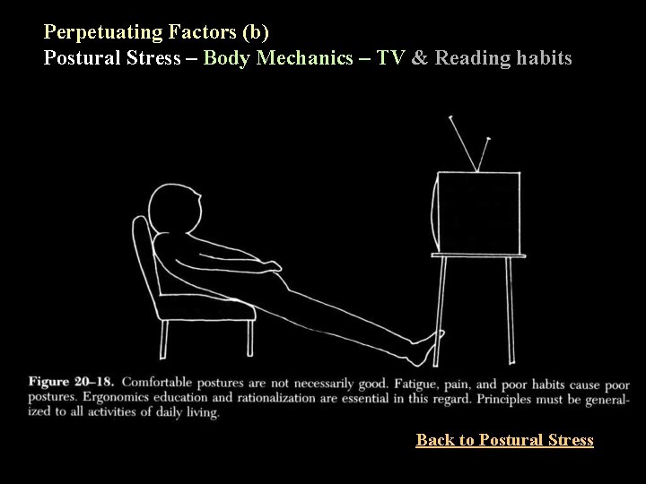 Perpetuating Factors (b) Postural Stress – Body Mechanics – TV & Reading habits Back