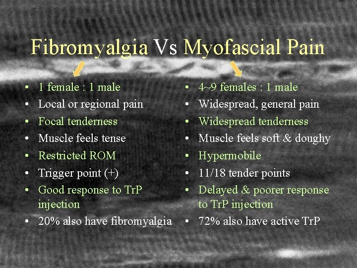 Fibromyalgia Vs Myofascial Pain • • 1 female : 1 male Local or regional