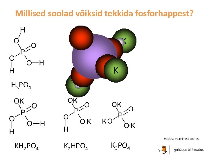 Millised soolad võiksid tekkida fosforhappest? K K H 3 PO 4 KH 2 PO