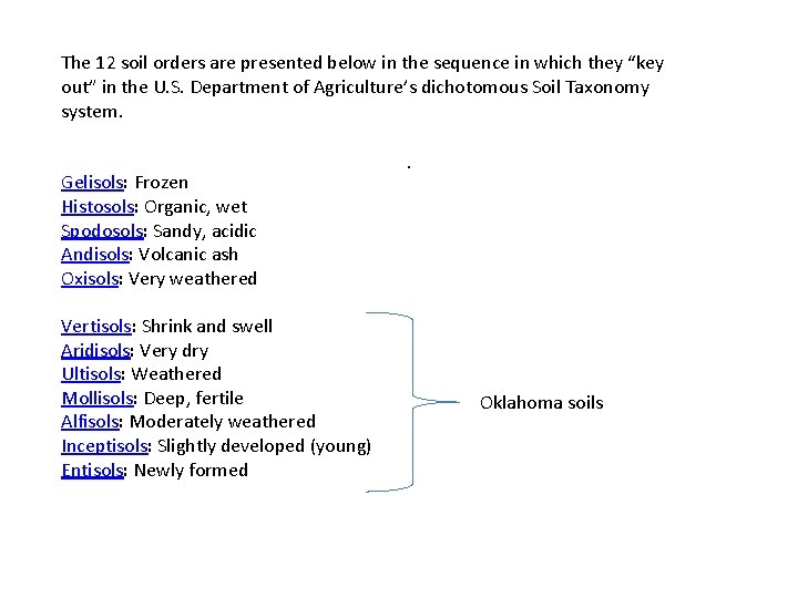 The 12 soil orders are presented below in the sequence in which they “key