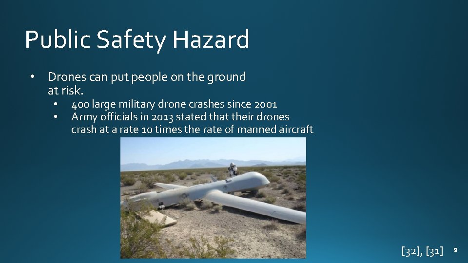 Public Safety Hazard • Drones can put people on the ground at risk. •