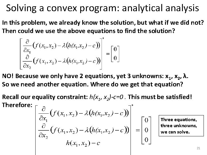 Solving a convex program: analytical analysis In this problem, we already know the solution,