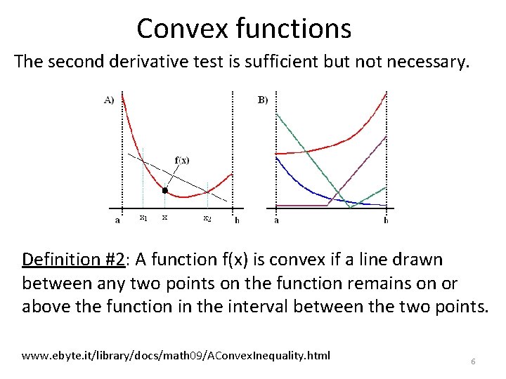 Convex functions The second derivative test is sufficient but not necessary. Definition #2: A