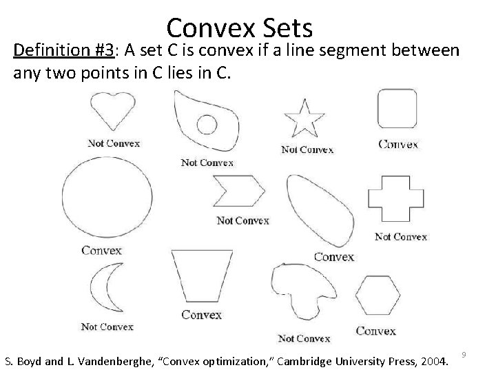 Convex Sets Definition #3: A set C is convex if a line segment between