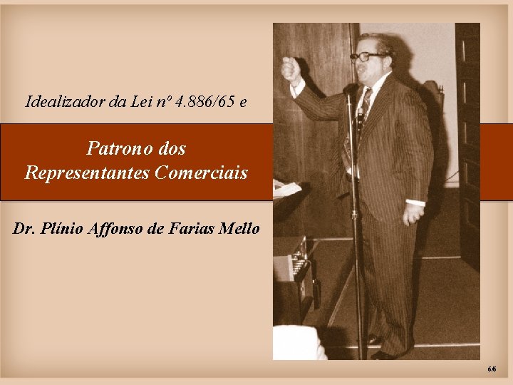 Idealizador da Lei nº 4. 886/65 e Patrono dos Representantes Comerciais Dr. Plínio Affonso