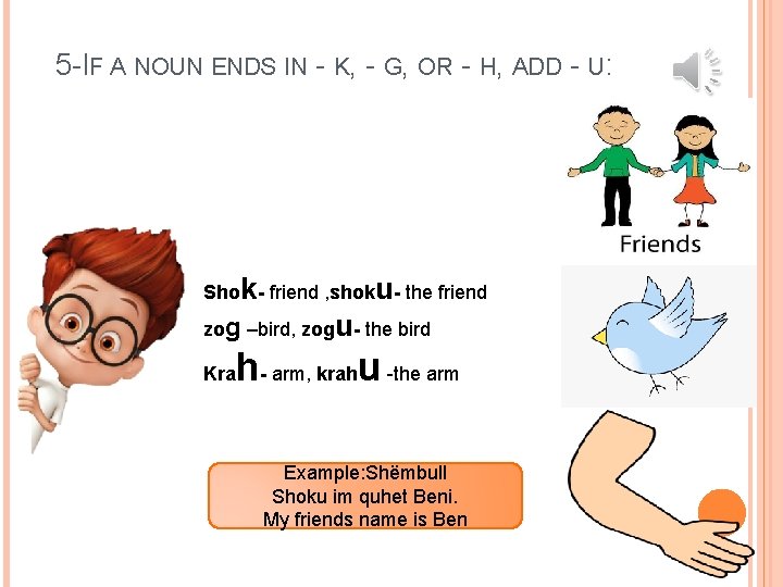 5 -IF A NOUN ENDS IN - K, - G, OR - H, ADD