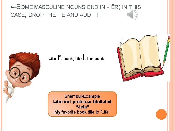 4 -SOME MASCULINE NOUNS END IN - ËR; IN THIS CASE, DROP THE -