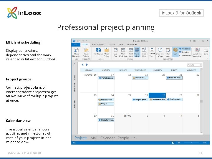 Seite 11 In. Loox 9 for Outlook Professional project planning Efficient scheduling Display constraints, Seite 11 In. Loox 9 for Outlook Professional project planning Efficient scheduling Display constraints,