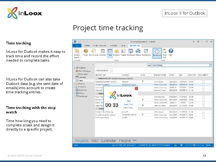 Seite 13 In. Loox 9 for Outlook Project time tracking Time tracking In. Loox Seite 13 In. Loox 9 for Outlook Project time tracking Time tracking In. Loox