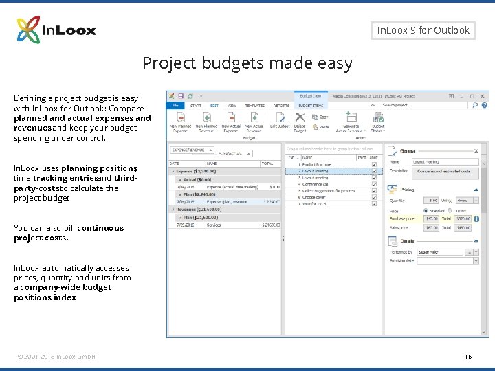 Seite 16 In. Loox 9 for Outlook Project budgets made easy Defining a project Seite 16 In. Loox 9 for Outlook Project budgets made easy Defining a project