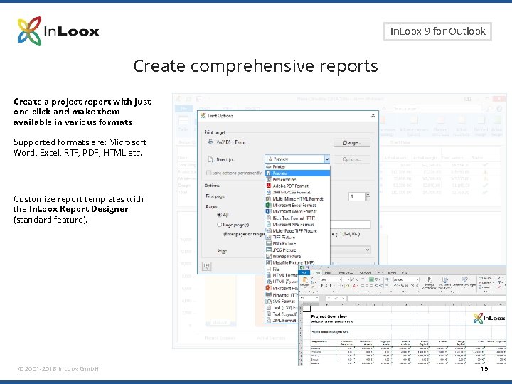 Seite 19 In. Loox 9 for Outlook Create comprehensive reports Create a project report Seite 19 In. Loox 9 for Outlook Create comprehensive reports Create a project report