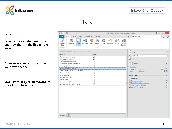 Seite 6 In. Loox 9 for Outlook Lists Create checklistsfor your projects and view Seite 6 In. Loox 9 for Outlook Lists Create checklistsfor your projects and view
