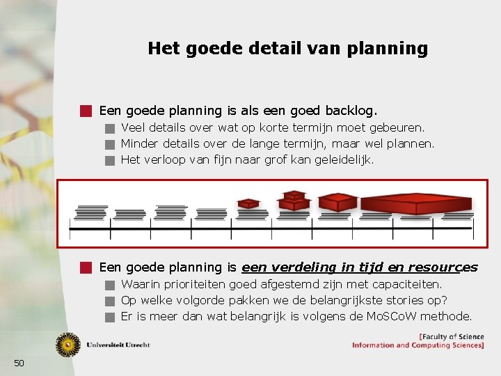 Het goede detail van planning g Een goede planning is als een goed backlog.