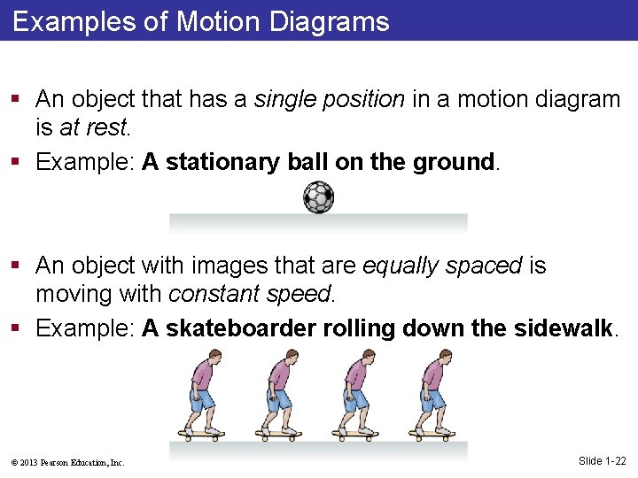 Examples of Motion Diagrams § An object that has a single position in a