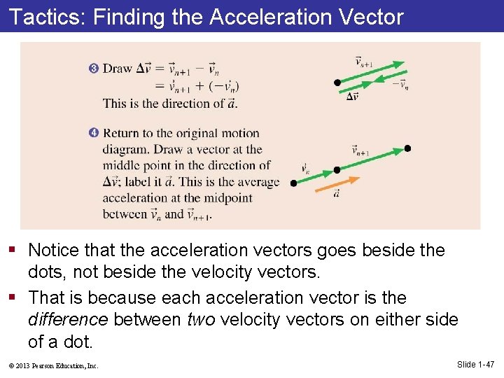 Tactics: Finding the Acceleration Vector § Notice that the acceleration vectors goes beside the
