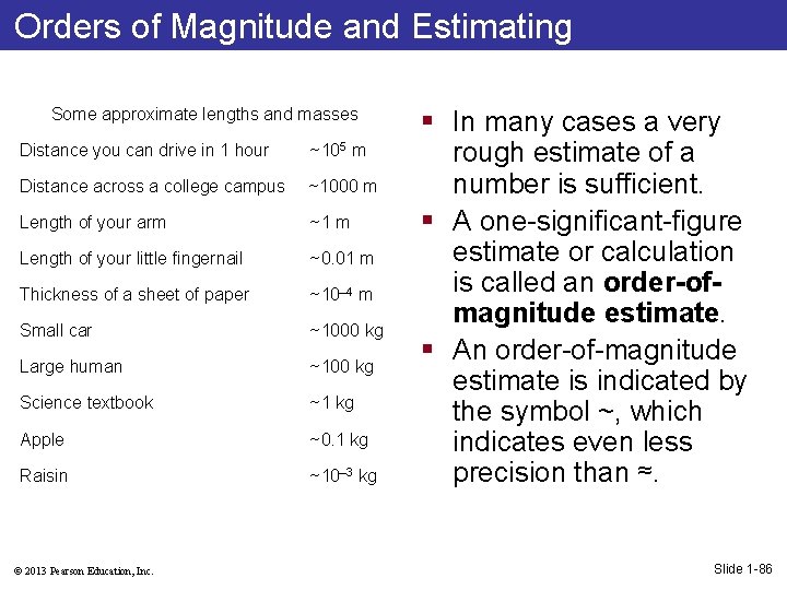 Orders of Magnitude and Estimating Some approximate lengths and masses Distance you can drive