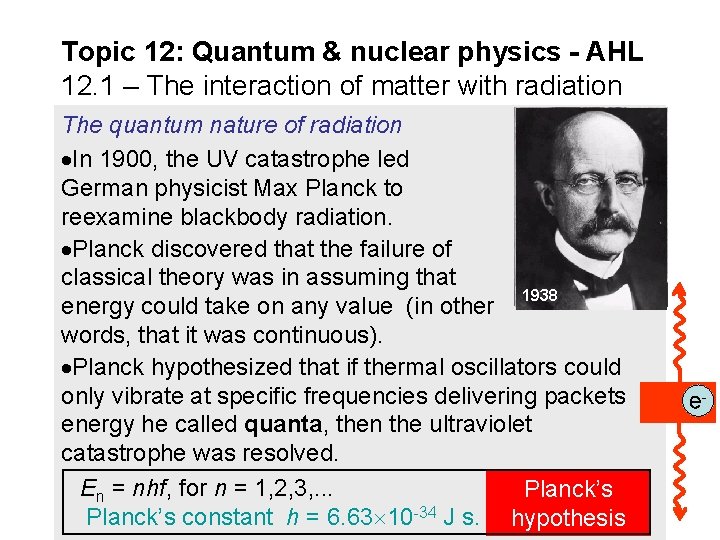 Topic 12: Quantum & nuclear physics - AHL 12. 1 – The interaction of Topic 12: Quantum & nuclear physics - AHL 12. 1 – The interaction of