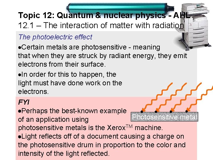 Topic 12: Quantum & nuclear physics - AHL 12. 1 – The interaction of Topic 12: Quantum & nuclear physics - AHL 12. 1 – The interaction of