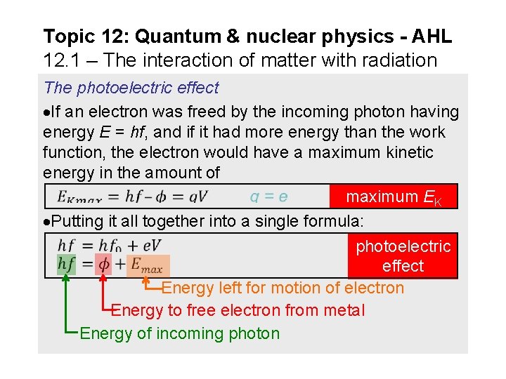 Topic 12: Quantum & nuclear physics - AHL 12. 1 – The interaction of Topic 12: Quantum & nuclear physics - AHL 12. 1 – The interaction of