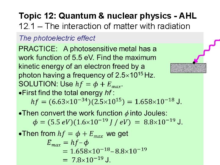 Topic 12: Quantum & nuclear physics - AHL 12. 1 – The interaction of Topic 12: Quantum & nuclear physics - AHL 12. 1 – The interaction of