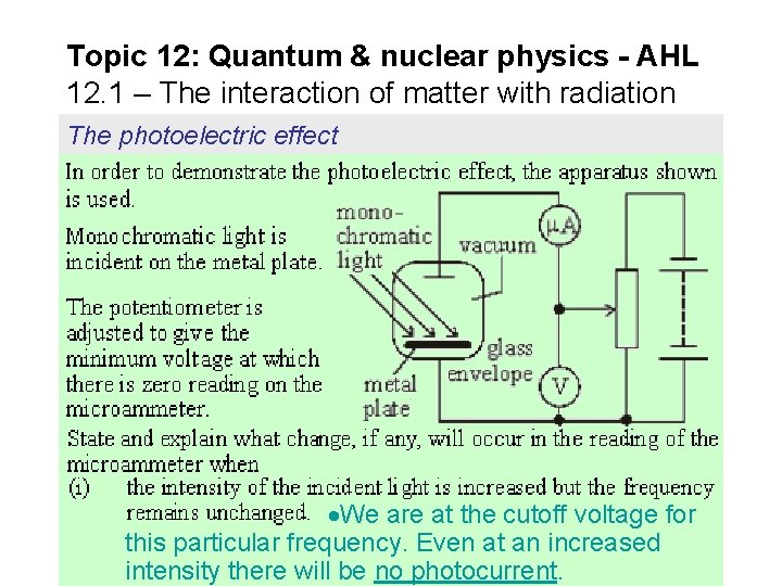 Topic 12: Quantum & nuclear physics - AHL 12. 1 – The interaction of Topic 12: Quantum & nuclear physics - AHL 12. 1 – The interaction of