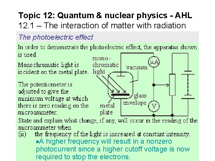 Topic 12: Quantum & nuclear physics - AHL 12. 1 – The interaction of Topic 12: Quantum & nuclear physics - AHL 12. 1 – The interaction of