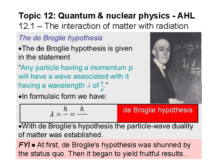 Topic 12: Quantum & nuclear physics - AHL 12. 1 – The interaction of Topic 12: Quantum & nuclear physics - AHL 12. 1 – The interaction of