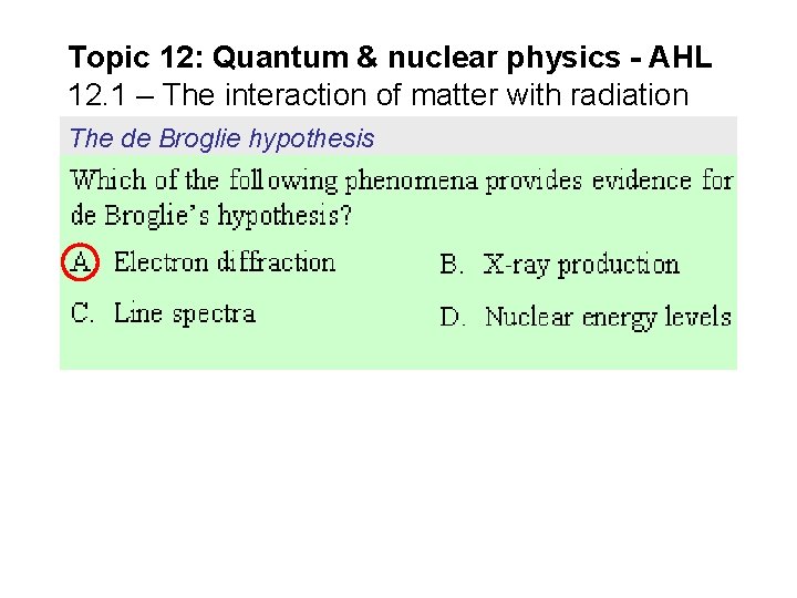 Topic 12: Quantum & nuclear physics - AHL 12. 1 – The interaction of Topic 12: Quantum & nuclear physics - AHL 12. 1 – The interaction of