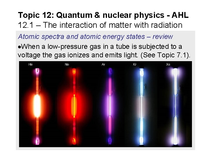 Topic 12: Quantum & nuclear physics - AHL 12. 1 – The interaction of Topic 12: Quantum & nuclear physics - AHL 12. 1 – The interaction of
