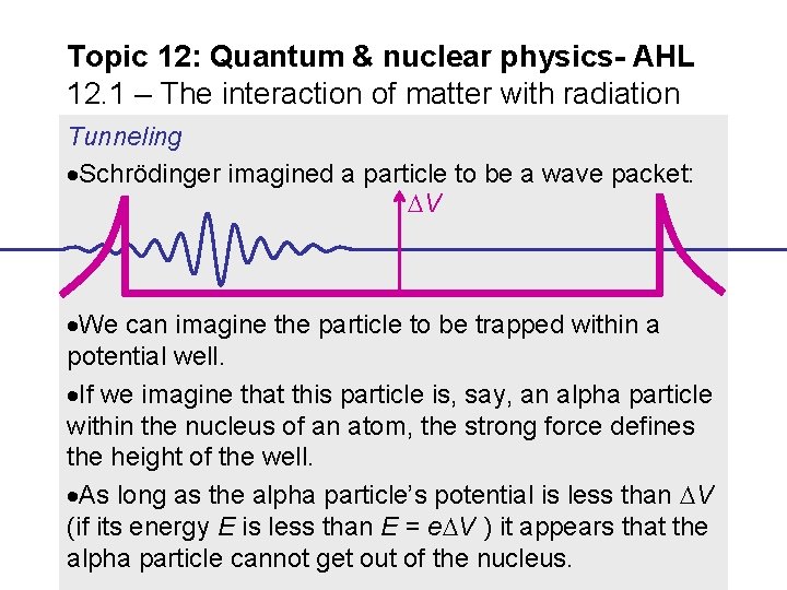 Topic 12: Quantum & nuclear physics- AHL 12. 1 – The interaction of matter Topic 12: Quantum & nuclear physics- AHL 12. 1 – The interaction of matter