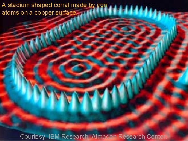 A stadium shaped corral made by iron atoms on a copper surface. Courtesy: IBM A stadium shaped corral made by iron atoms on a copper surface. Courtesy: IBM