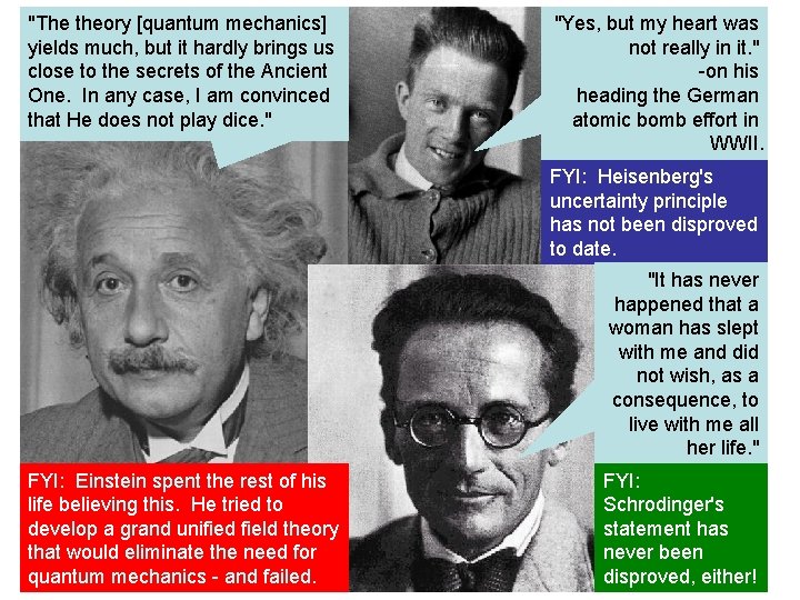 "The theory [quantum mechanics] yields much, but it hardly brings us close to the