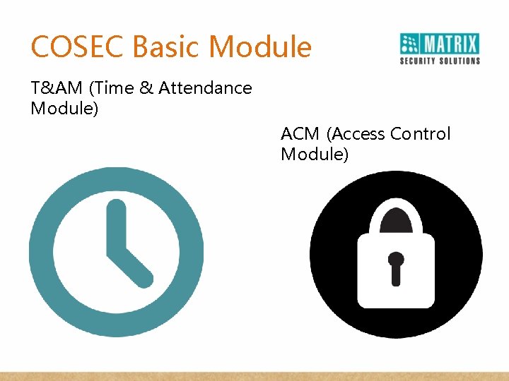 COSEC Basic Module T&AM (Time & Attendance Module) ACM (Access Control Module) 