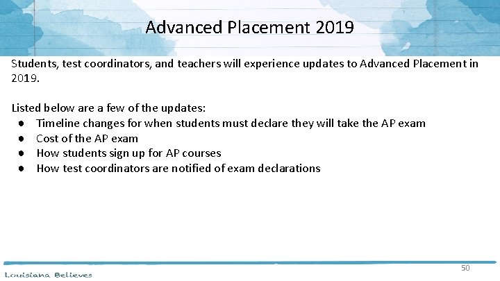 Advanced Placement 2019 Students, test coordinators, and teachers will experience updates to Advanced Placement Advanced Placement 2019 Students, test coordinators, and teachers will experience updates to Advanced Placement